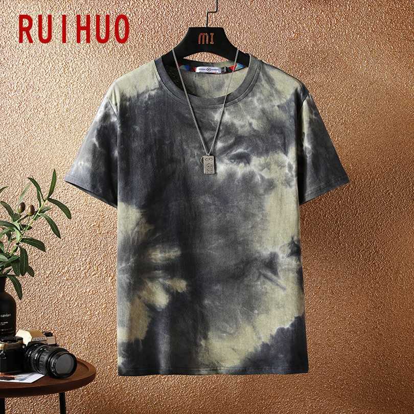 RUIHUO Tie Dye Short Sleeve Men's T-Shirt Fashion Streetwear Hip Hop T Shirt For Men Tshirt Japanese Clothing Man M-5XL 210623
