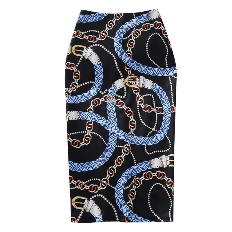 Women's Pencil Skirt Summer Graffiti Fashion Chain Print High Waist Stretch Ladies Slim Skirts Large Size Female Falda 210621