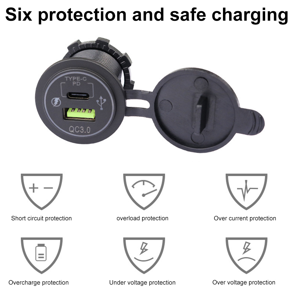 Type C/QC 3.0 USB Charger with Switch Socket Power Outlet Adapter Waterproof For 12V 24V Car Truck Boat RV Motorcycle