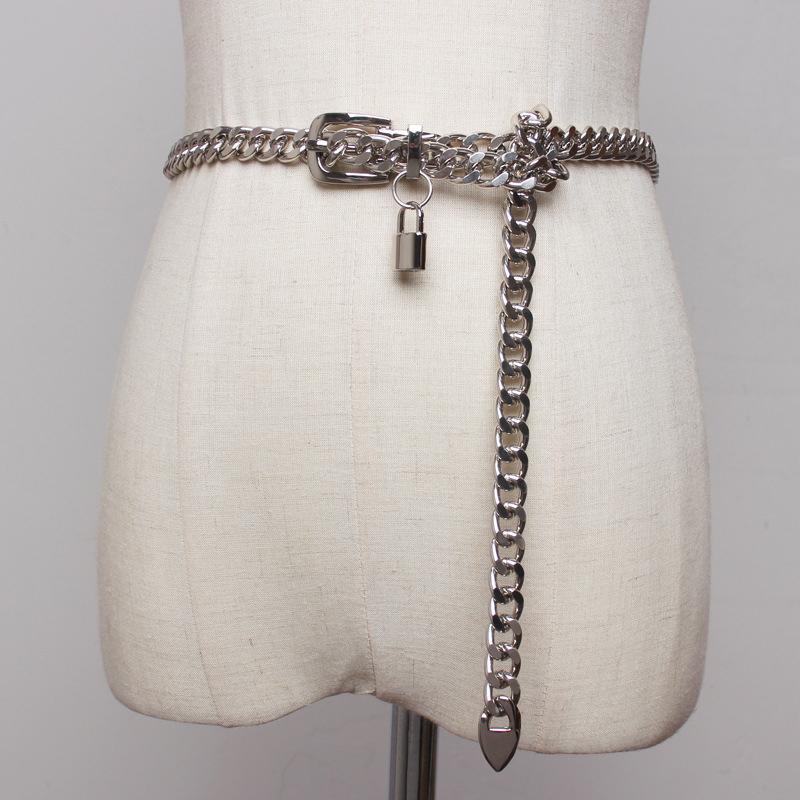 Gold Chain Belt Lock Metal Belts For Women Cuban Key Chains Silver Punks Dress Waistband Long Ketting Riem Cummerbunds