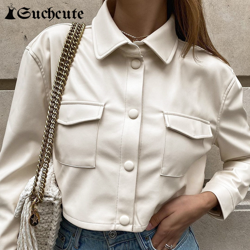 SUCHCUTE Streetwear Fashion Cropped PU Leather Jackets 90s Outfits Buttons Up Pockets Solid Basic Autumn Jacket Womens Outwear, Black
SUCHCUTE Streetwear Fashion Cropped PU Leather Jackets 90s Outfits Buttons Up Pockets Solid Basic Autumn Jacket Womens Outwear, Black
