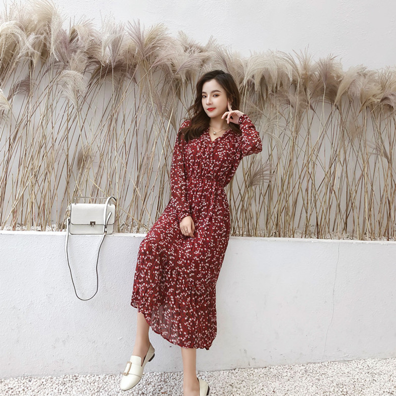 Spring Long Dress for Women Sleeve Printing Maxi Vintage V-neck Beach es Ladies Vestidos De Verano 8661 50 210508