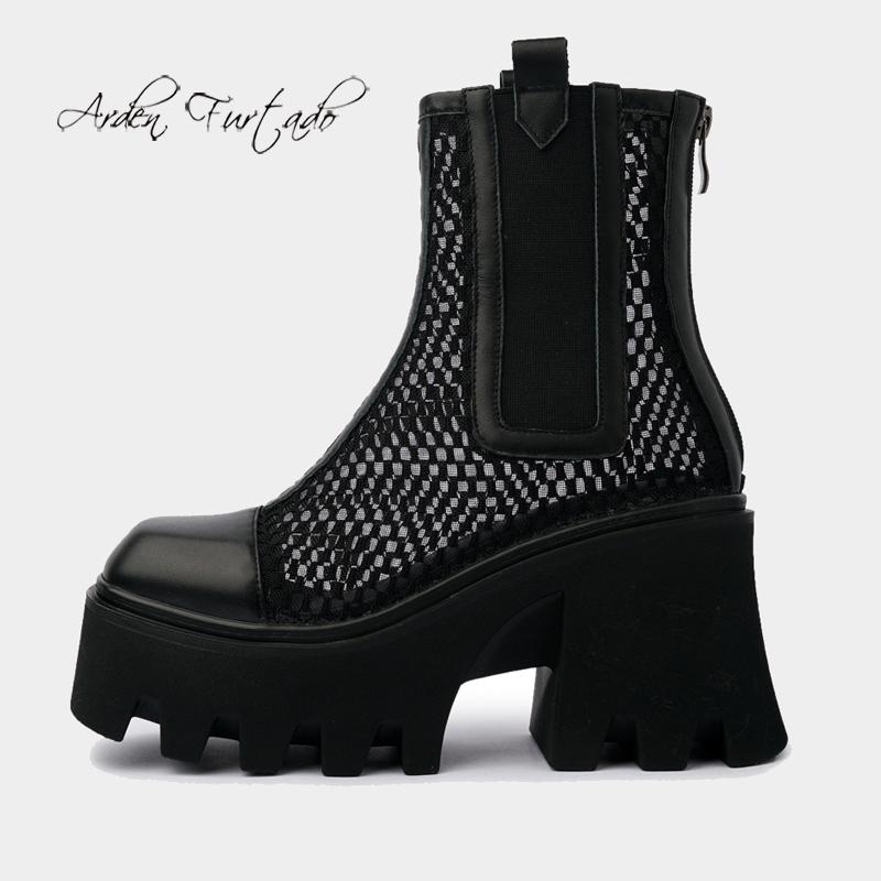 Boots Arden Furtado Summer Fashion Women's Shoes Chunky Heels Matin Mesh White Back Zipper Ankle Genuine Leather 41, Black 
Boots Arden Furtado Summer Fashion Women's Shoes Chunky Heels Matin Mesh White Back Zipper Ankle Genuine Leather 41, Black