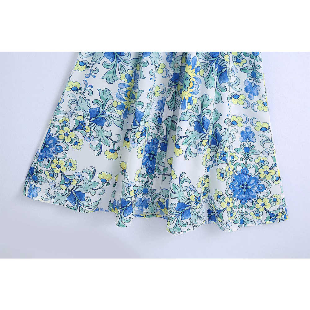 Summer Floral Shirt Dress Women Belted Vintage Casual Fashion Chic Lady Midi Dress Women 210709