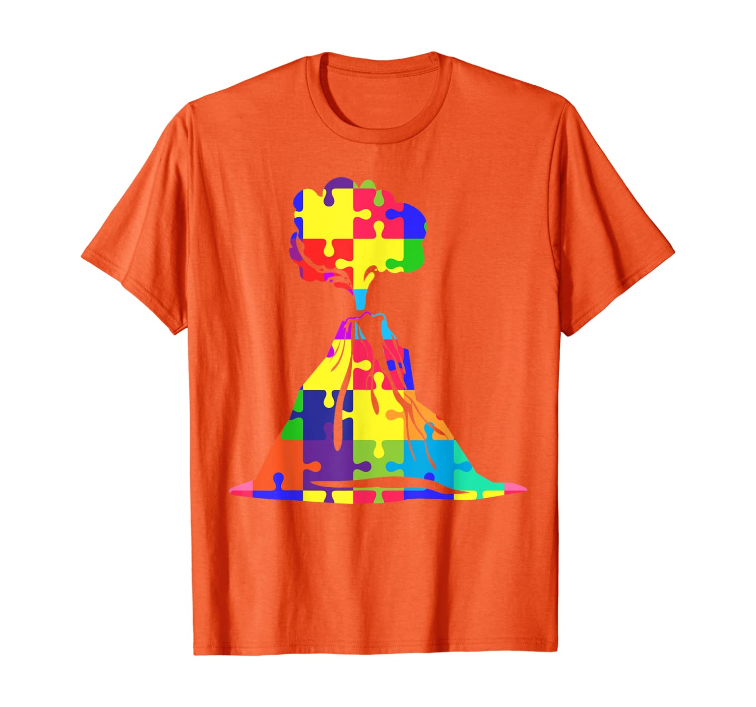 Colorful Puzzle Pieces Volcano Tee, Volcano Lover Geology T-Shirt, White;black 
Colorful Puzzle Pieces Volcano Tee, Volcano Lover Geology T-Shirt, White;black