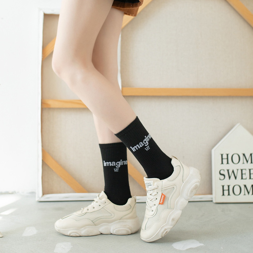 Autumn Winter Men Funny Harajuku Humor Word Printed Socks Creative Hip Hop Street Skateboard Unisex Crew Happy Sock