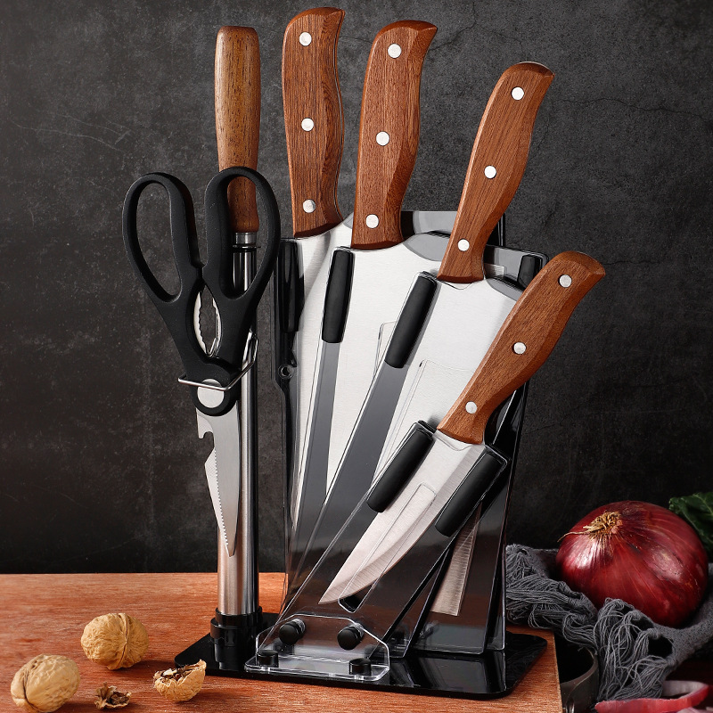 7 pcs/set kitchen chef's knife with wood handle 3CR13 BLADE Japanese Meat Cleaver Slicing Utility Paring tools peeling Cut chop bone function
7 pcs/set kitchen chef's knife with wood handle 3CR13 BLADE Japanese Meat Cleaver Slicing Utility Paring tools peeling Cut chop bone function
