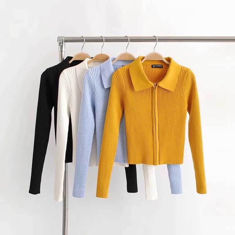 Ladies' Kawaii Zip-Up Cropped Cardigan Sweaters In Knitted Design For Fall/Winter