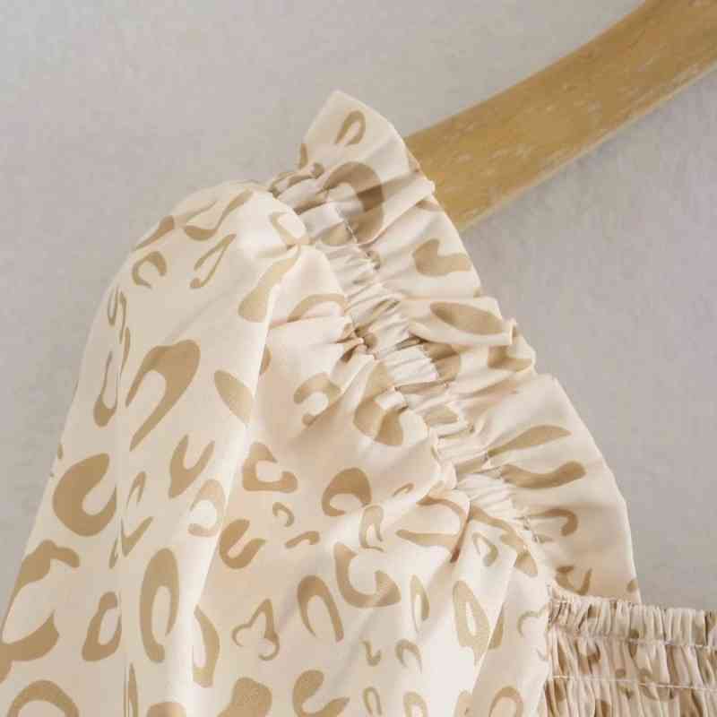 Summer Women Square Collar Elastic Bust Printed Midi Dress Female Puff Sleeve Clothes Casual Lady Loose Vestido D7712 210430Z