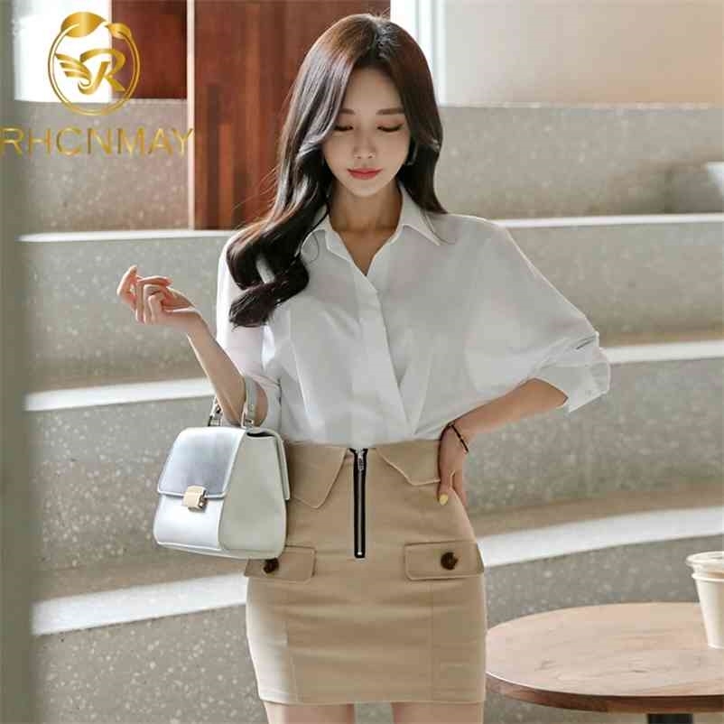 Korean Work Style Elegant Turn-down Collor Shirts Tops + Zipper Sheath Bodycon Short Skirt OL 2 piece Set 210520, White
Korean Work Style Elegant Turn-down Collor Shirts Tops + Zipper Sheath Bodycon Short Skirt OL 2 piece Set 210520, White