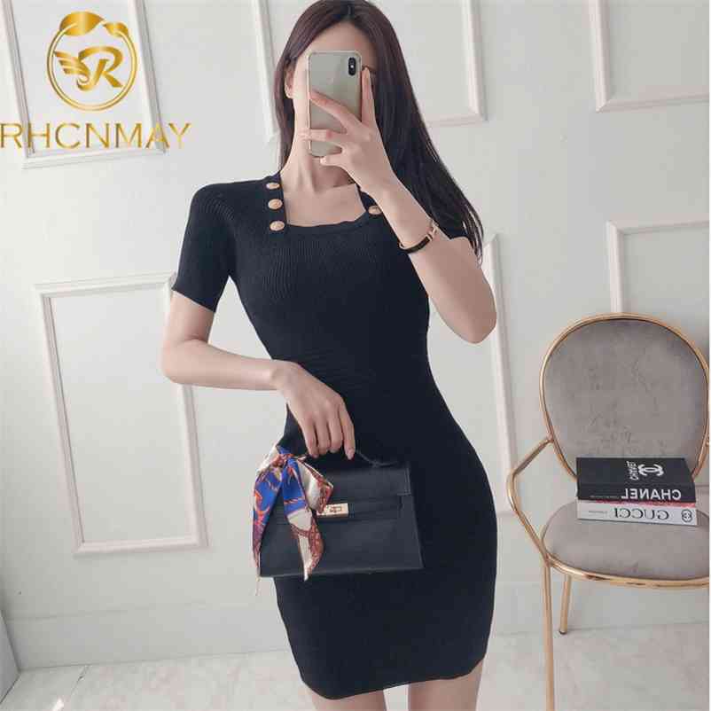 Knitted Dress Square Neck Short Sleeve Back Zipper Gold-button Miniskirt Bodycon Women Elegant Sexy Dress Summer 210515, White
Knitted Dress Square Neck Short Sleeve Back Zipper Gold-button Miniskirt Bodycon Women Elegant Sexy Dress Summer 210515, White