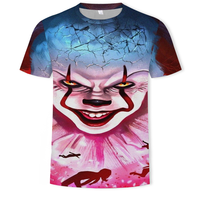 European and clown men's T-shirt 3D cool street pattern print hoodie visual impact party top punk goth round neck high quality, White;black 
European and clown men's T-shirt 3D cool street pattern print hoodie visual impact party top punk goth round neck high quality, White;black