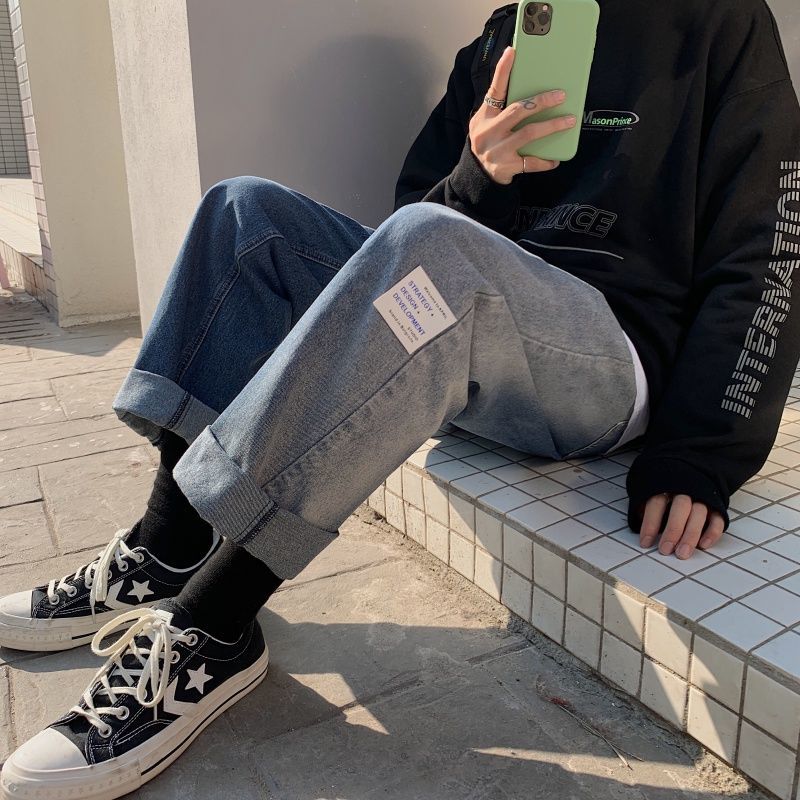 Men's Gradual Change Baggy Homme Casual Pants Classic Cargo Pocket Jeans Leisure Male Biker Denim Blue Color Trousers S-2XL 210524