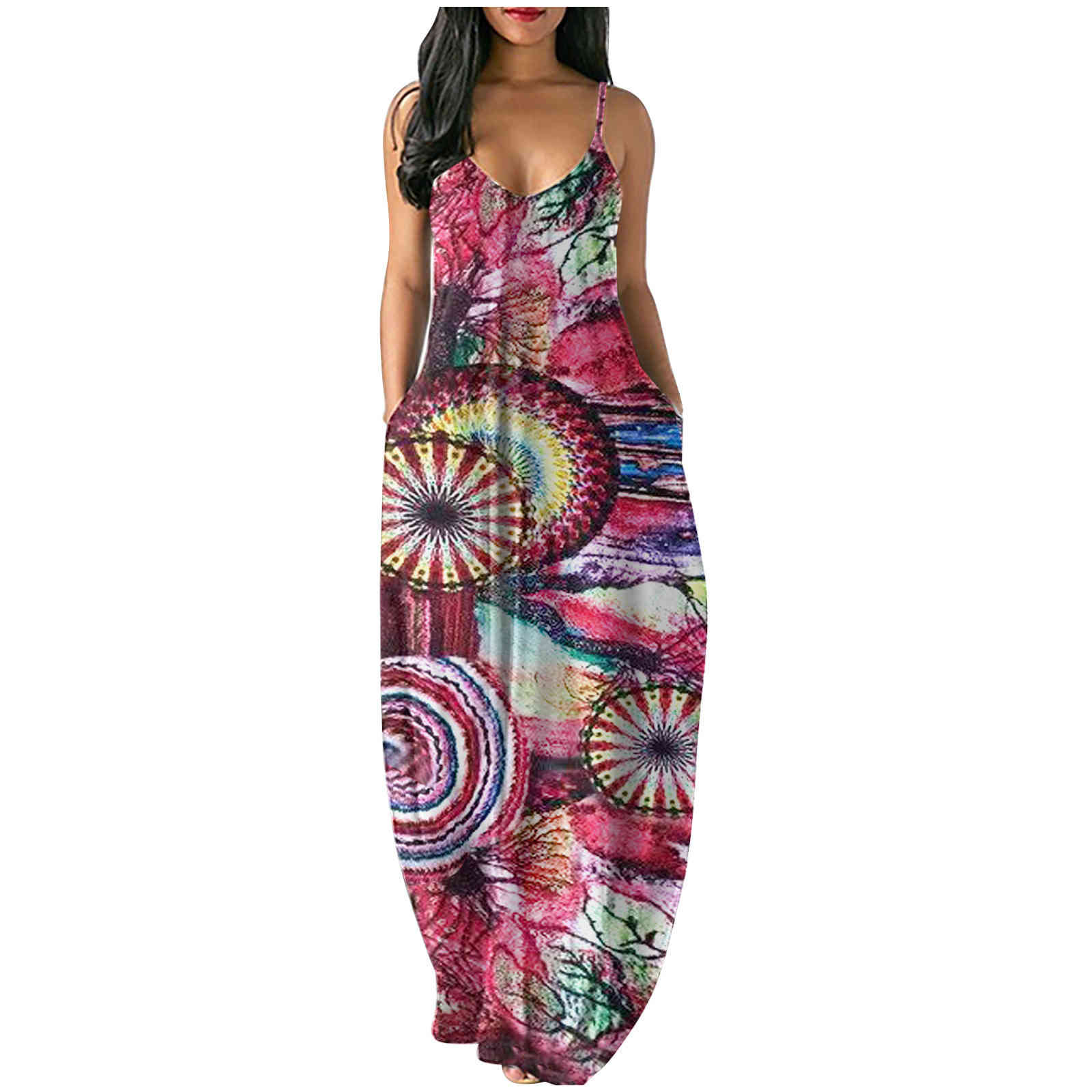 Summer Vintage Sling Party Dress Women Elegant Casual Maxi Plus Size Boho Floral Stripe Printed Sexy V Neck Beach Sundress 210522