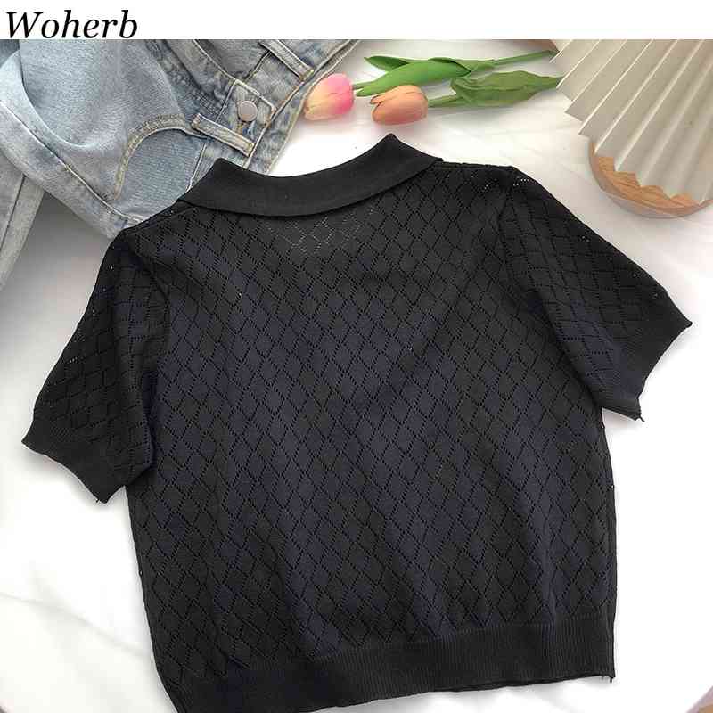 Summer Solid Women Pullover Sweater Short Sleeve Letter Print Hollow Basic Knitwear Casual Fashion Vintage Ladies Jumper 210519