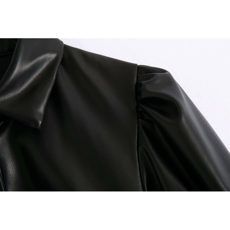 Fashion Women PU Leather Mini Dress Autumn Cool Button-fly Ladies es Black Casual Female Sexy Girls Chic 210430
