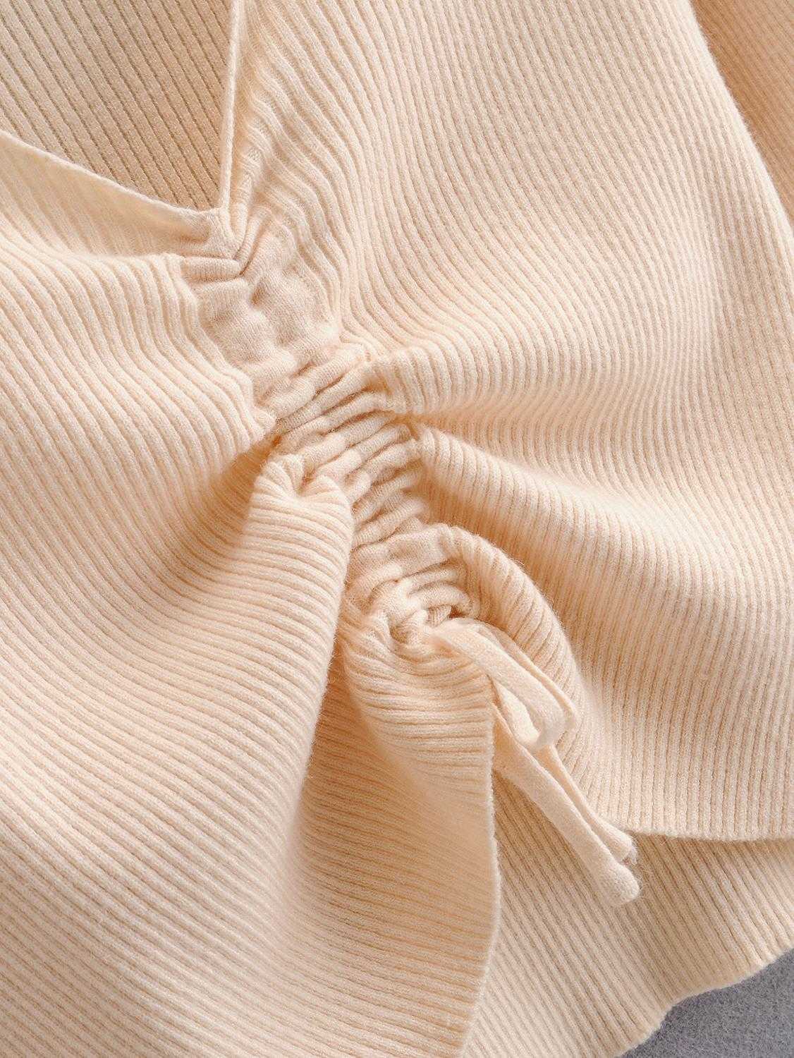 HSA Chic Drawstring Pleated Sweaters Women Autumn Ladies Knitted Long Sleeve Pullover Sexy V-neck Solid Casual Woman Jumper 210716