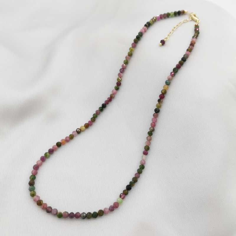 Faceted Tourmaline Necklace Rainbow Multicolor Gemstones Natural Stones Beaded 14K Gold Filled Collier Femme Women BOHO 210721