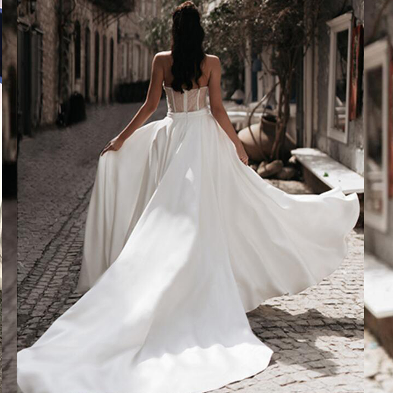 Fashion Strapless Wedding Jumpsuit Dress with Detachable Train Summer Holiday Bridal Gowns Beach Bohemian Bride Dresses Pant Suit