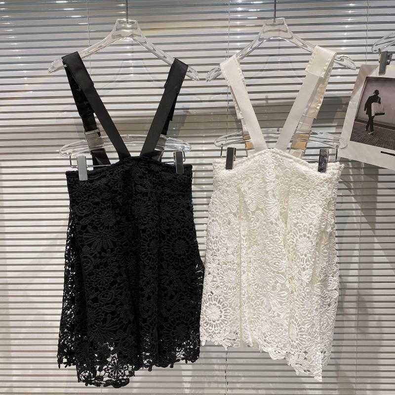 DEAT Women Lace Cross Sling Vest Arrivals Backless Sexy Solid Color Temperament Fashion Spring Summer 11D1287 210709