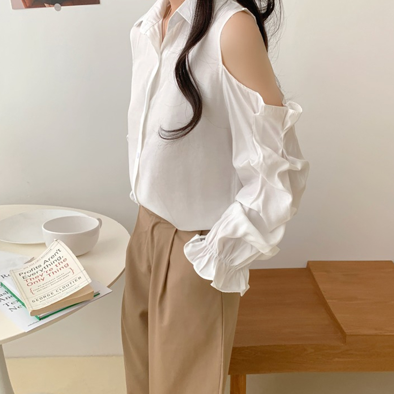 Long Sleeve Women Shirt Off-Shoulder Cardigan Blouses Autumn Puff Sexy Office Lady CasualBlusas 10569 210518