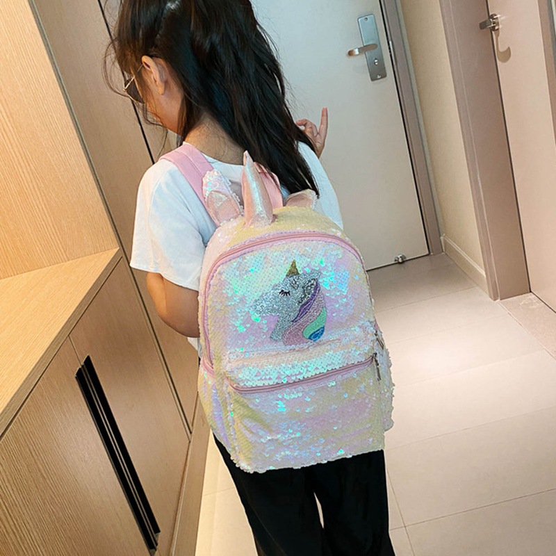 Backpack Unisex Cartoon Unicorn Sequin School Bookbag large capacity Book Storage Double Shoulder Travel Bag