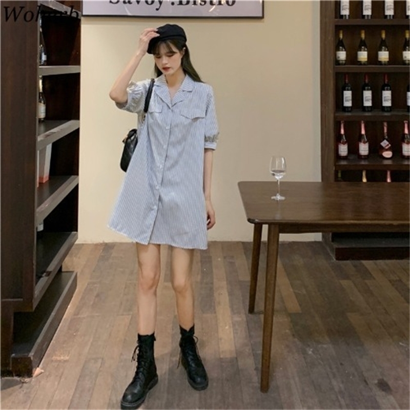 Women Tops Casual Striped Long Shirt Dress Split Mini Skirt Femme Roupas Two Piece Set Female Korean Chic Ropa Mujer 210519