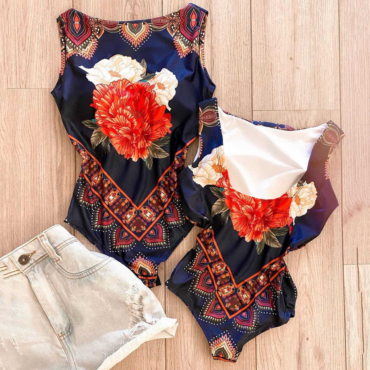 Swimsuits For Women Plus Size Swimwear Female Swimsuit Floral Bathing Suit Backless Swimming Retro Monokini Swim 210625