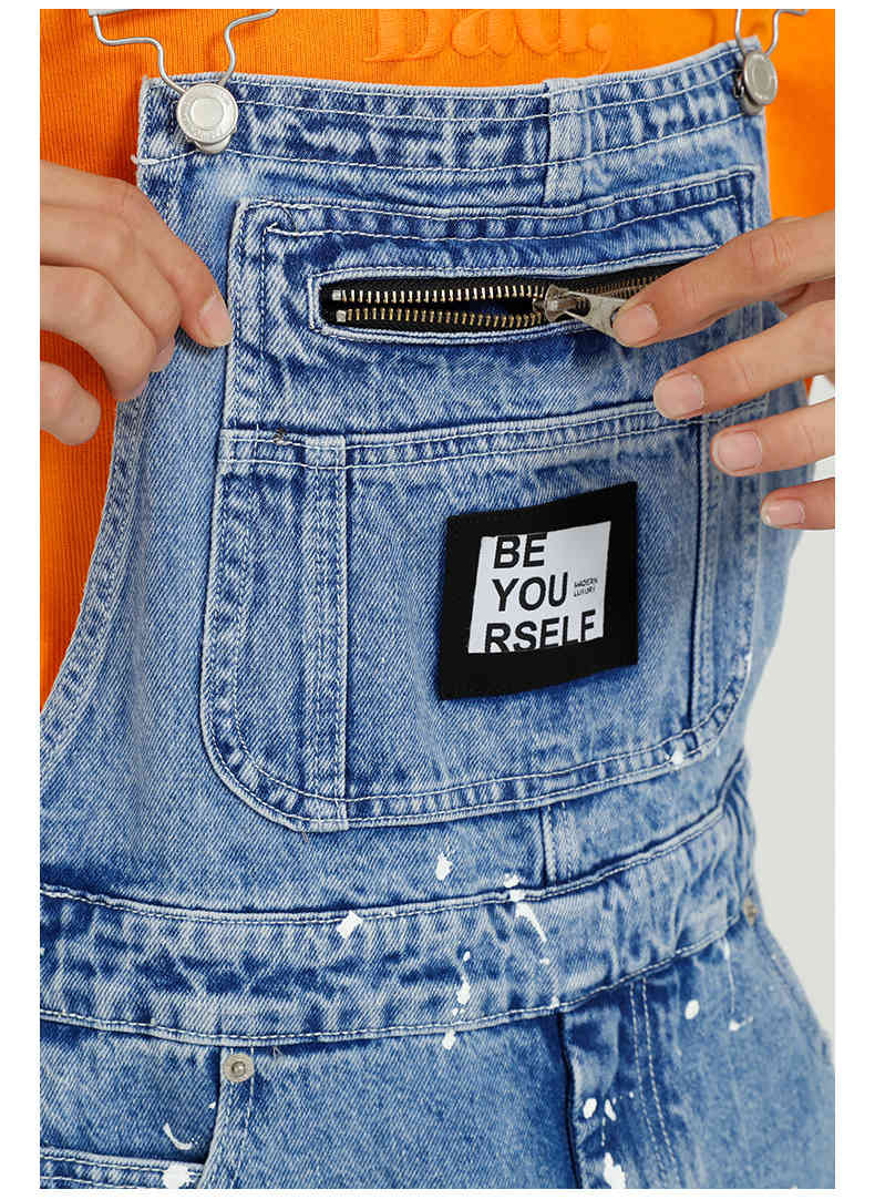 IEFB Men's Clothing Blue Denim Overalls Fashion Loose Wash Do Old Splash Ink Jeans Jumpsuit For Male Summer 9Y6781 210524