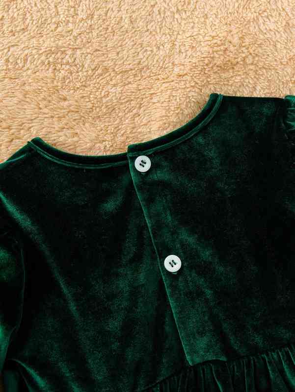 Baby Flounce Sleeve Bow Front Ruffle Hem Velvet Dress SHE