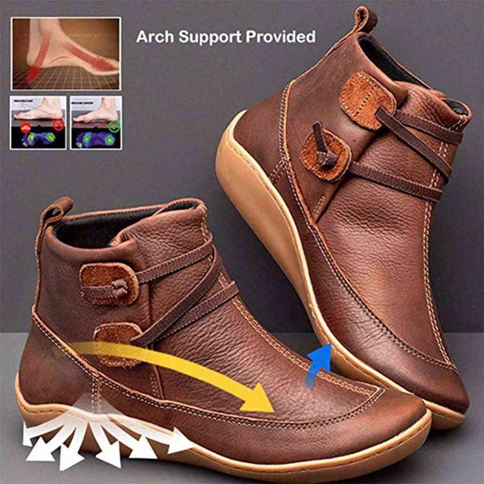 Women Arch Spupport Boots Short Plush Warm Femme Winter Waterproof Shoes Ankle PU WJ029 211105