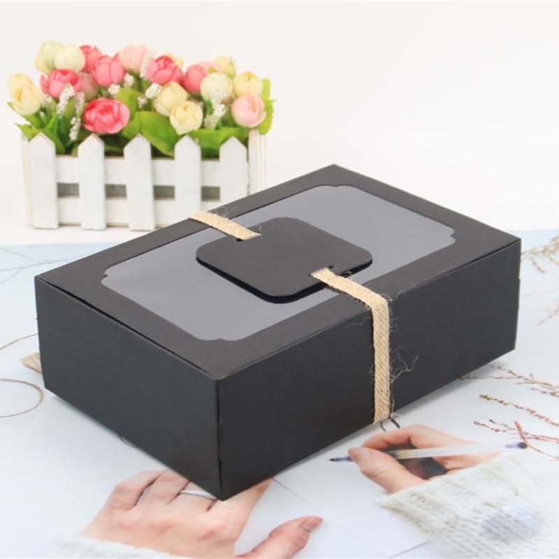 Gift Wrap 6Pcs White Black Kraft Paper Box Candy Packaging Cookies Treats Boxes With Window Christmas Decor Wedding Party Favor