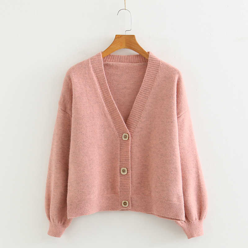 Autumn Cardigan Single Breasted Green Pink Yellow Short Women Long Sleeve Loose Caridgan Female Knitted Jacket 211018