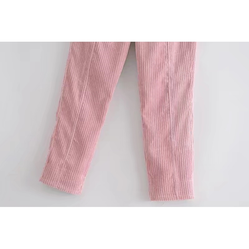 Vintage French Corduroy Pants Autumn Woman High Waist Ankle Length Small Pencil Pink Trousers 210429