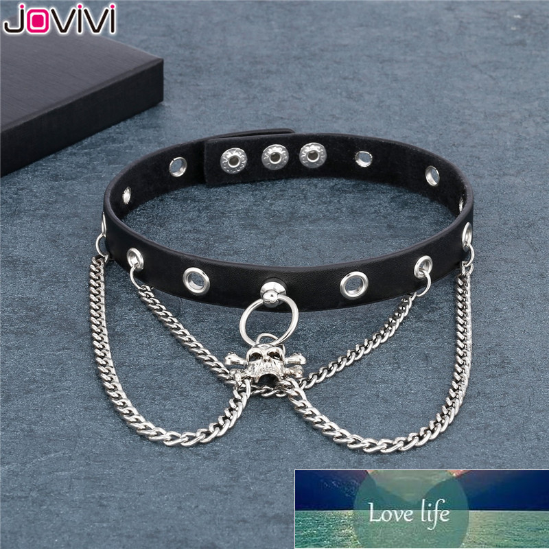 Jovivi Punk Goth Women Spikes Rivets Spider Chain Genuine Leather Choker Collar Adjustable Vintage Biker Gothic Neckband Jewelry Factory price expert 