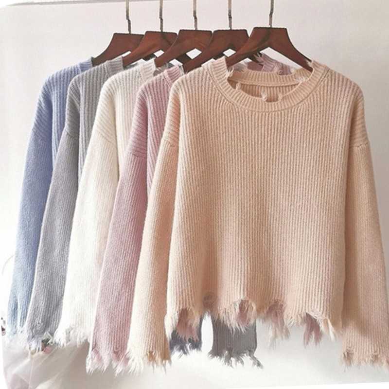 Genayooa Sweaters Women Casual O Neck Jumper Ladies Tassel Irregular Pullover Sweater Knitted Winter Korean Style 210527