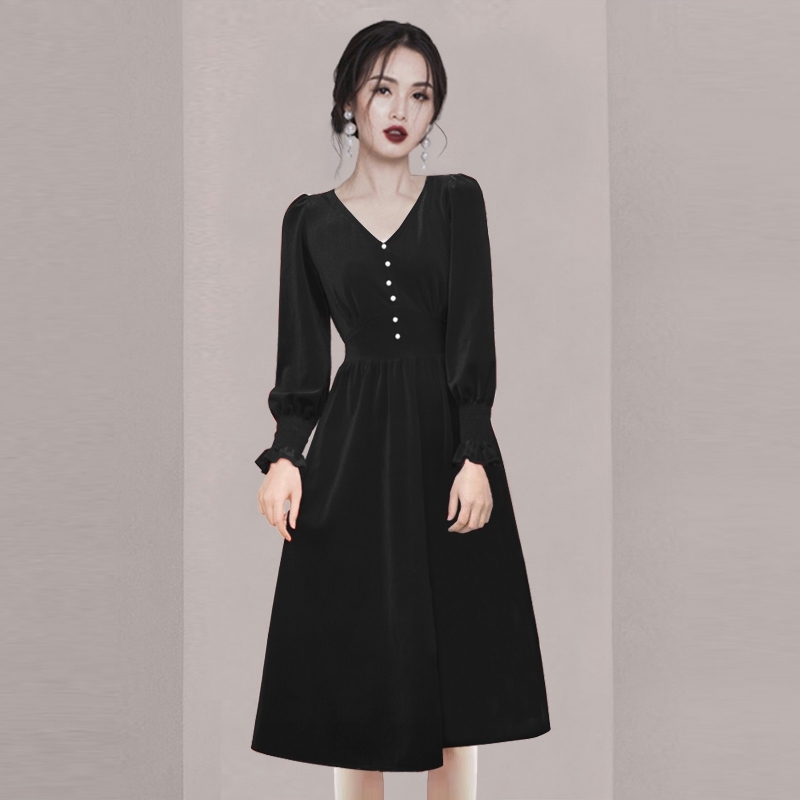 Spring Retro Dress For Women Red Velvet V-Neck Long Sleeve High Waist Sexy Party Dresses Female Vestidos 210519