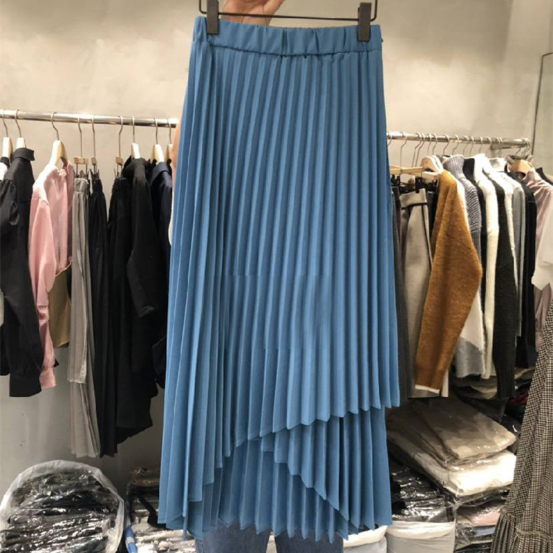Nomikuma Spring Summer New Pleated Irregular Skirts High Waist A-line Elegant Women Skirts Causal Faldas Mujer Moda 6G507 210427