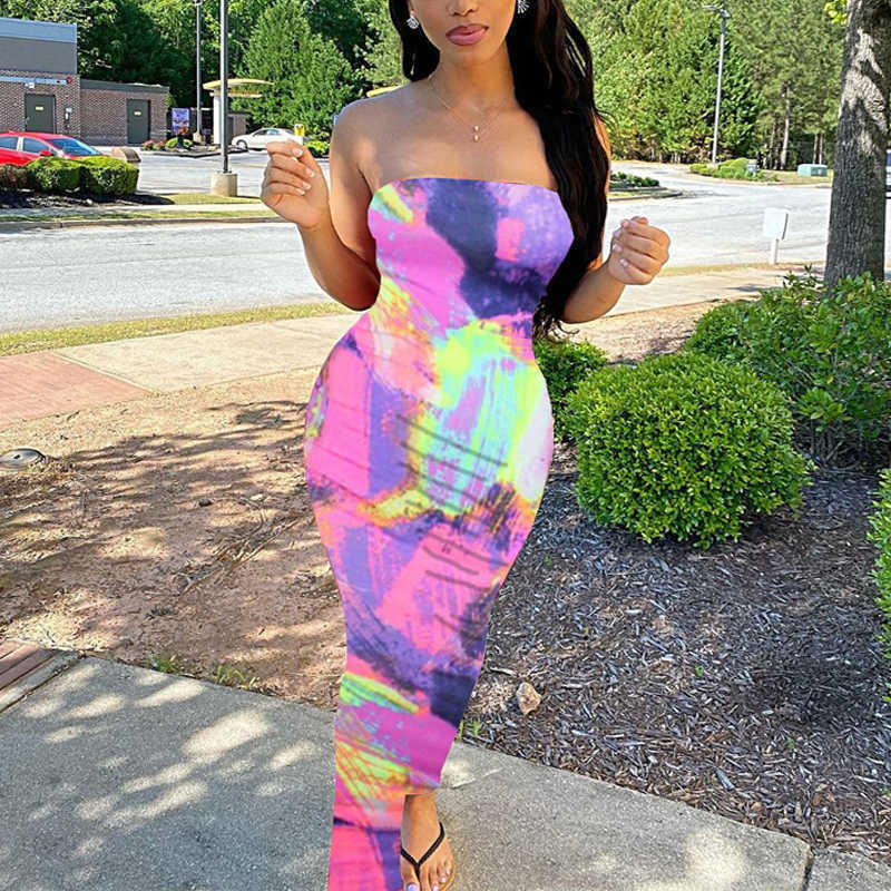 Women Casual Tube Dress Summer Off Shoulder Bodycon Maxi Dress Robe Sexy Evening Party Club Dress 210630