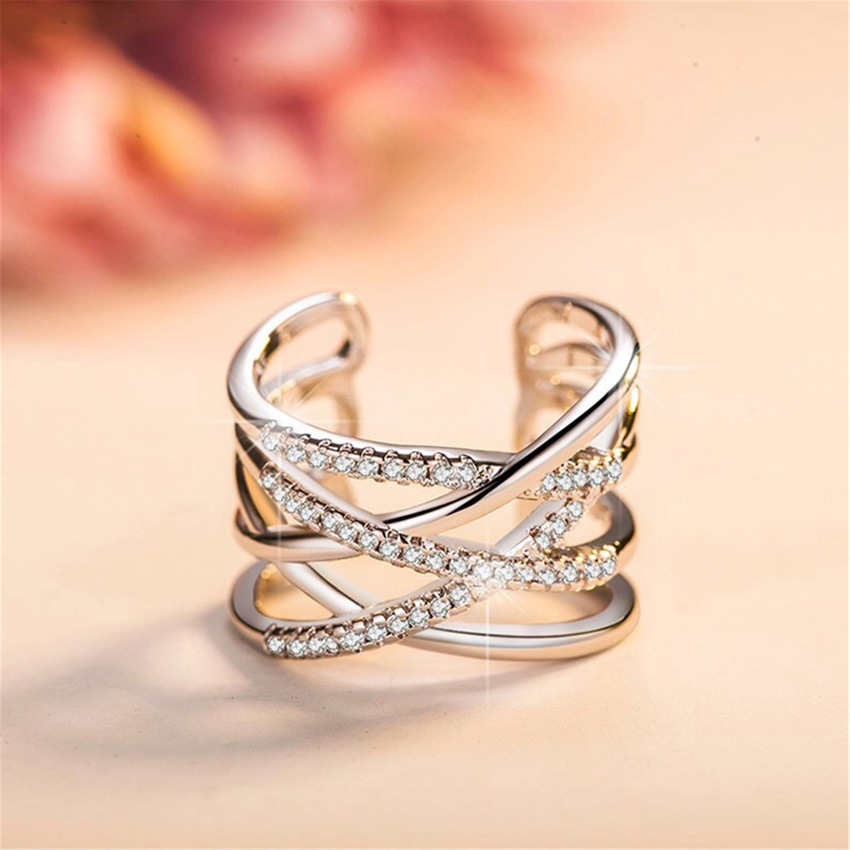 Gold Crystsal Diamond Cross Rings Open Adjustable Stacking Knuckle Cluster Rings Band for Women Fashion Jewelry Will and Sandy