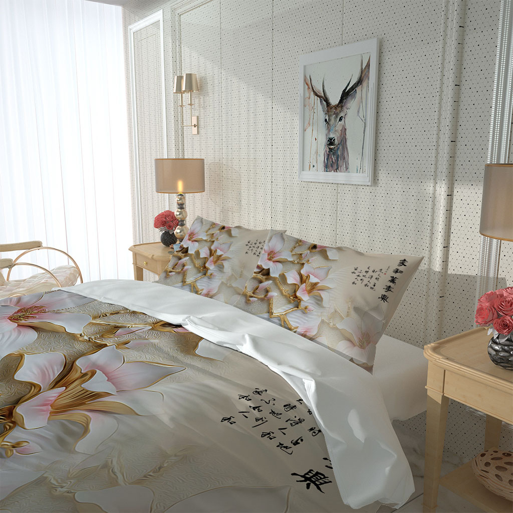3D Printed Duvet Cover Single bedding set Full Double Bed Linen Flat Sheet pink flower