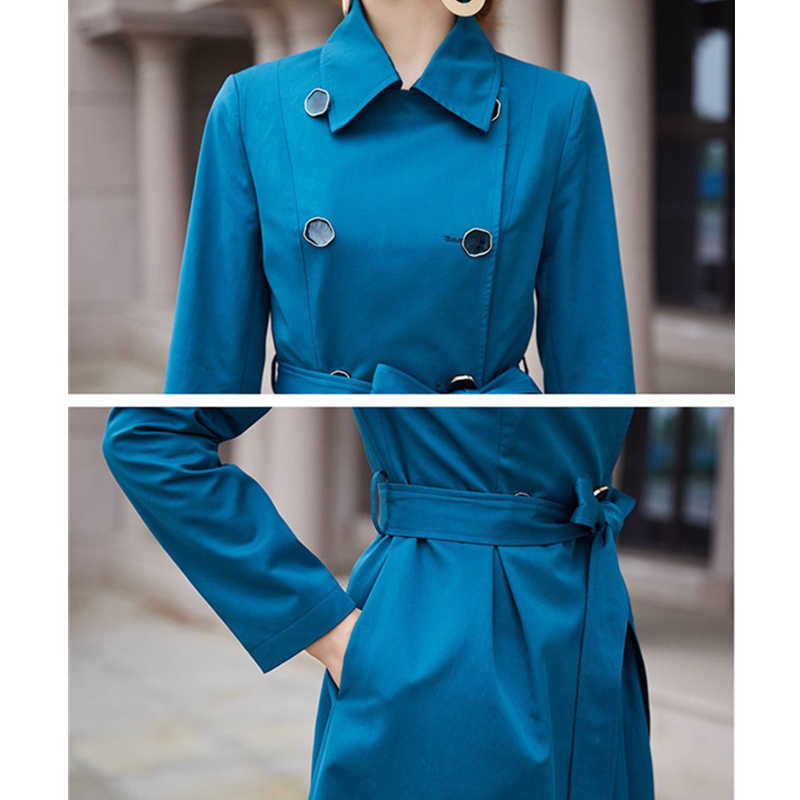 Spring Autumn Women Raincoats Elegant Buttons Vintage Windbreaker Double Breasted Ladies Office Long Trench Coats 210820