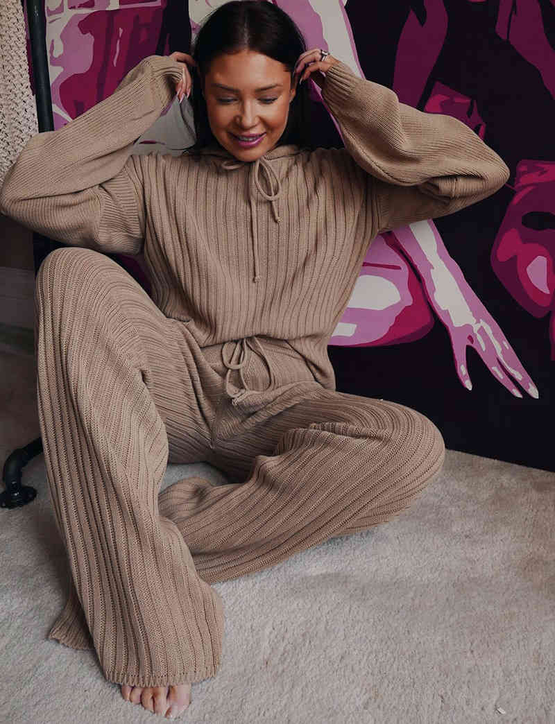 Women Suits Hooded Sweater Set Loose Casual Two Piece Top And Pants Fashion Ladies s Autumn 210513