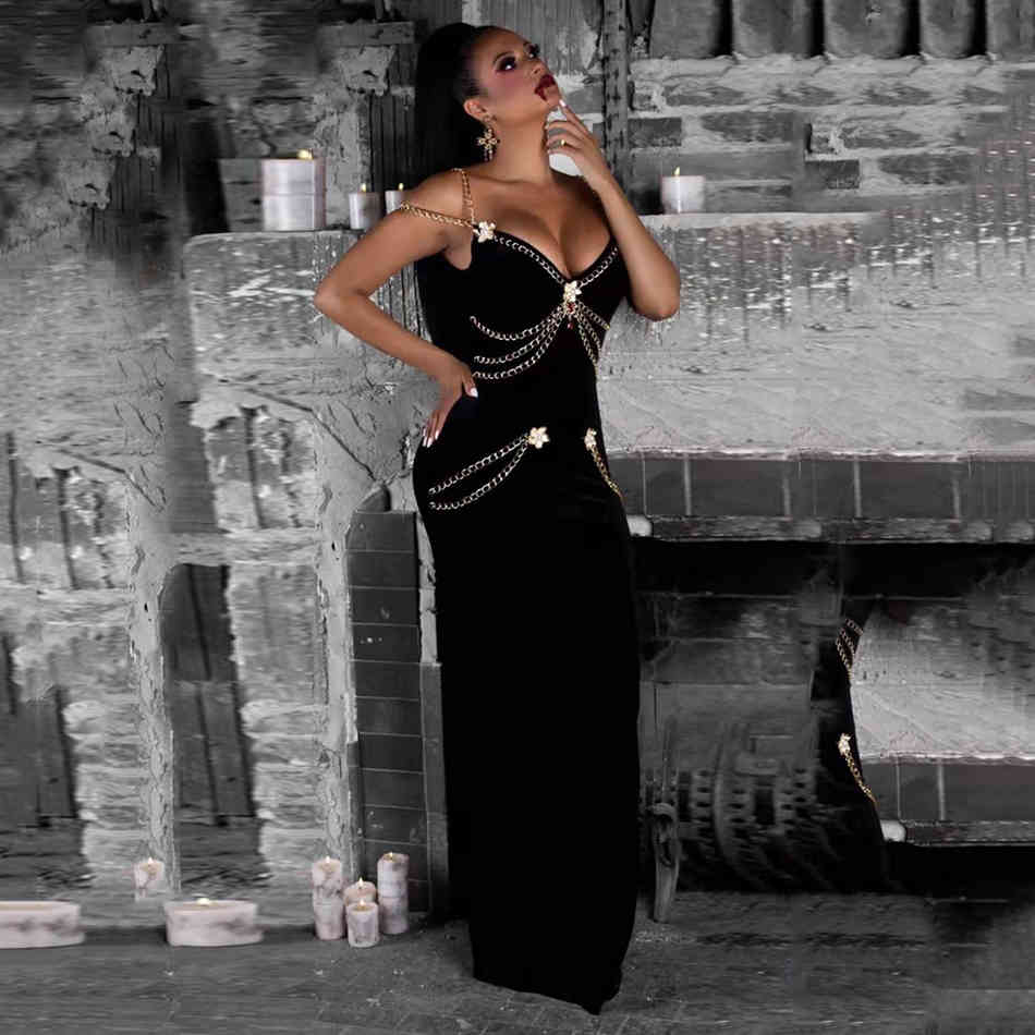 Free Black Dress Sexy Spaghetti Belt Pearl Embellished Bodycon Vestido Celebrity Club Party Bandage 210525