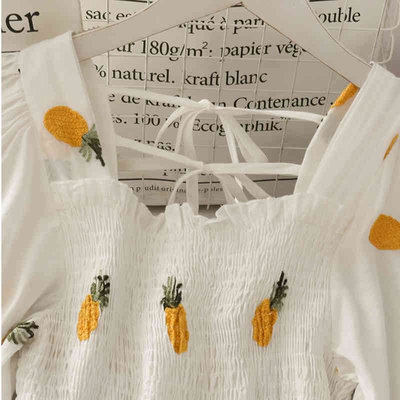 Summer A-line Sweet Floral Dress Women Short Puff Sleeve Maxi White Square Collar Beach Party es 14547 210506