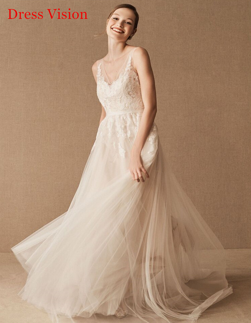 Vestido New Arrival V-Neck Lace Appliques Wedding Dress Vestido De Noiva Robe De Mariage Tulle Sweep Train, White
Vestido New Arrival V-Neck Lace Appliques Wedding Dress Vestido De Noiva Robe De Mariage Tulle Sweep Train, White