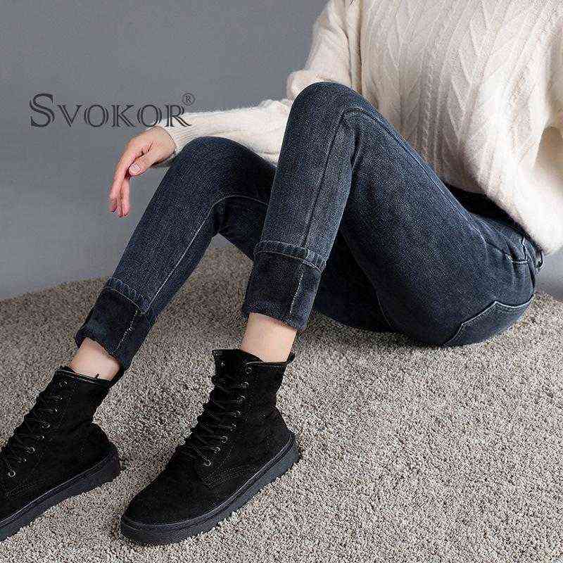 SVOKOR Sexy Warm Denim Pants Plus Velvet Thickening High-Waisted Zipper Cold-Resistant Slim-Fit Skinny Jeans Female 211115