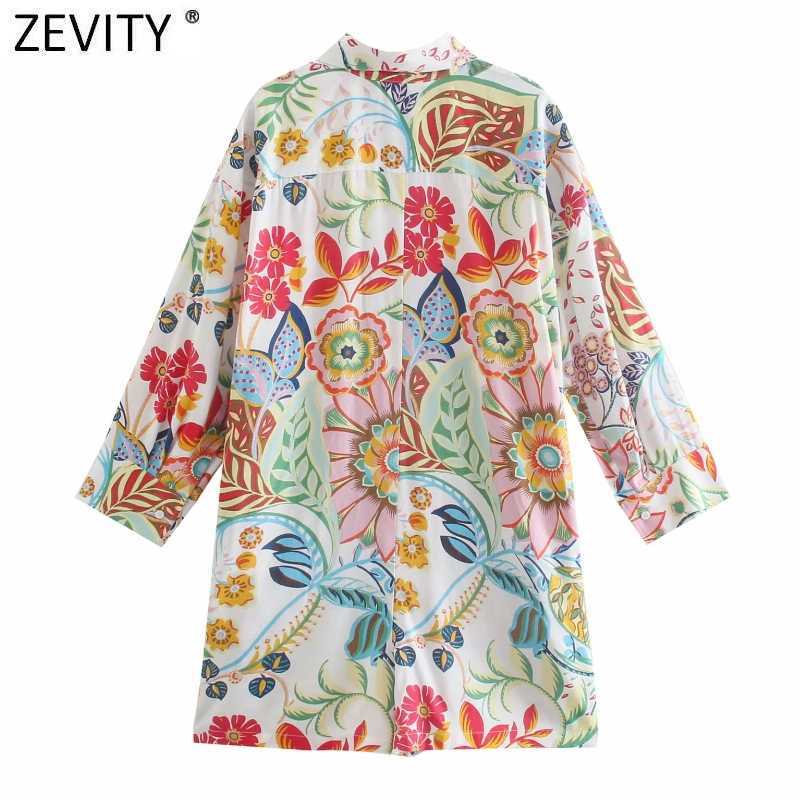 Zevity Women Fashion Colorful Floral Print Shirt Playsuits Female Kimono Loose Shorts Siamese Chic Casual Pocket Rompers P1121 210603