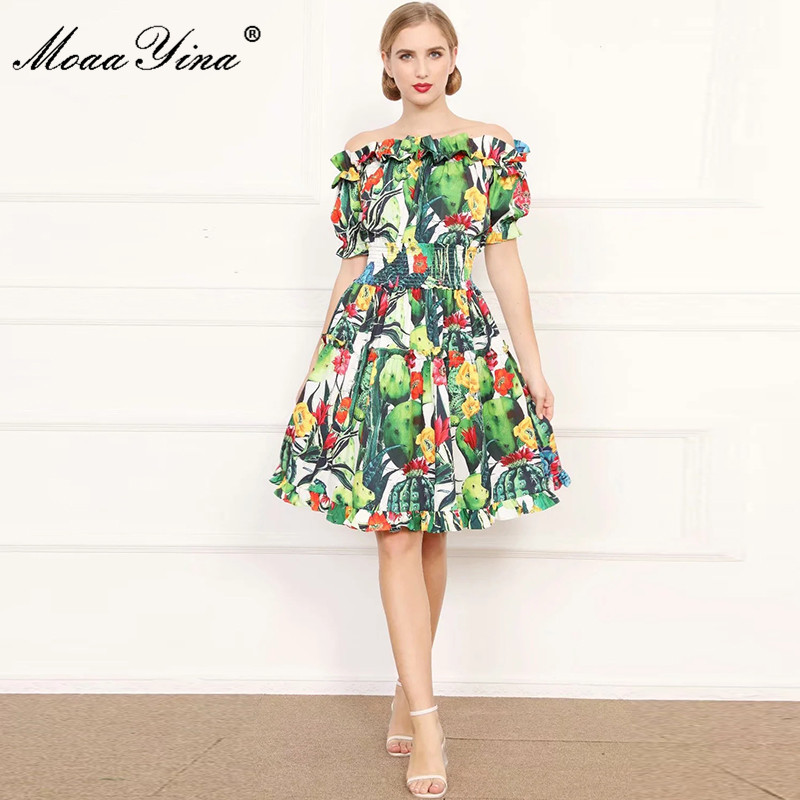 Fashion Designer dress Summer Women' Dress Slash neck Elastic Waist Cactus Floral Print Elegant Dresses 210524, Multi
Fashion Designer dress Summer Women' Dress Slash neck Elastic Waist Cactus Floral Print Elegant Dresses 210524, Multi