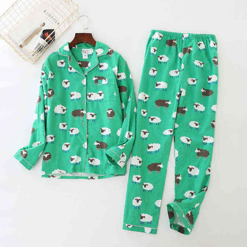 JULY'S SONG Woman Cotton Printing Pajamas Long Sleeves Women's Trousers Pajamas Set Casual Soft Sleepwear Suit Woman Homewear 211118